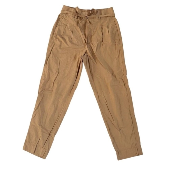 Everlane The Poplin Pleated Taper Pant Brown Caramel Size 14 - Picture 3 of 12